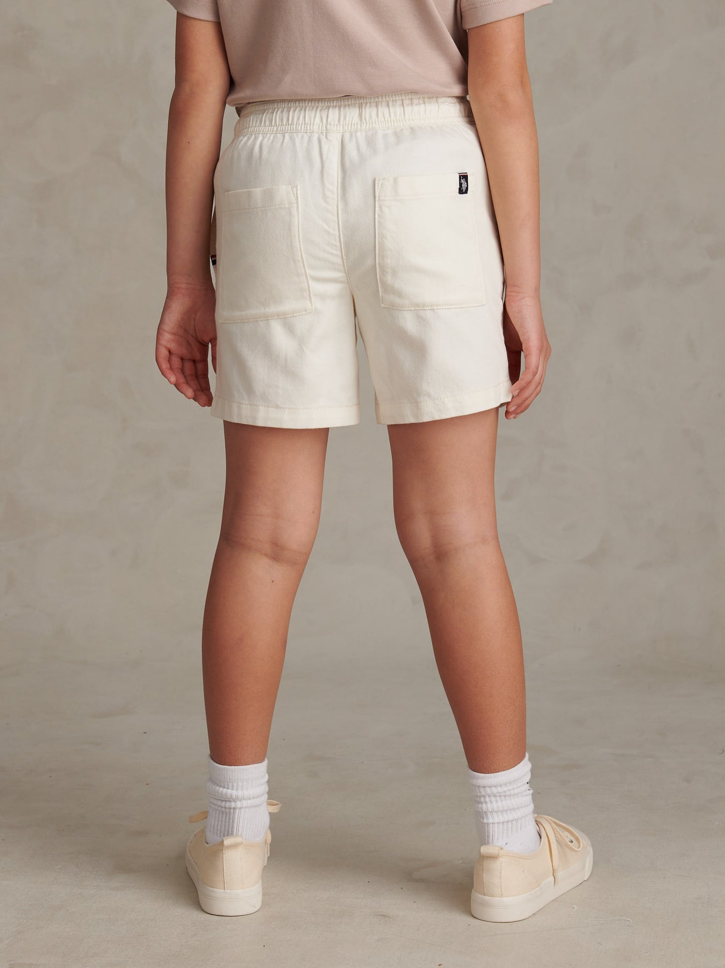 Boys Cotton Twill Drawstring Short in Whisper White