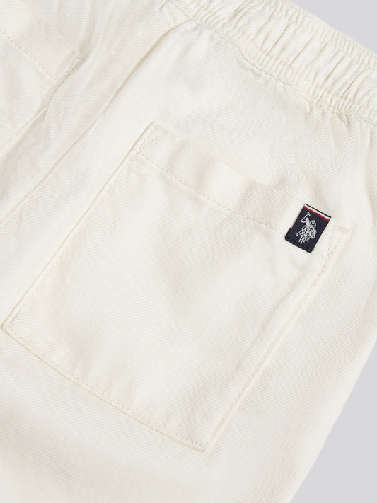 Boys Cotton Twill Drawstring Short in Whisper White