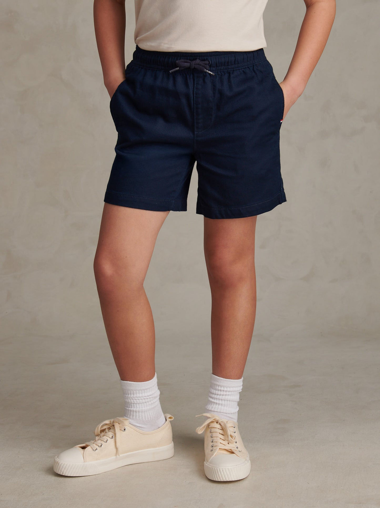 Boys Cotton Twill Drawstring Short in Dark Sapphire Navy
