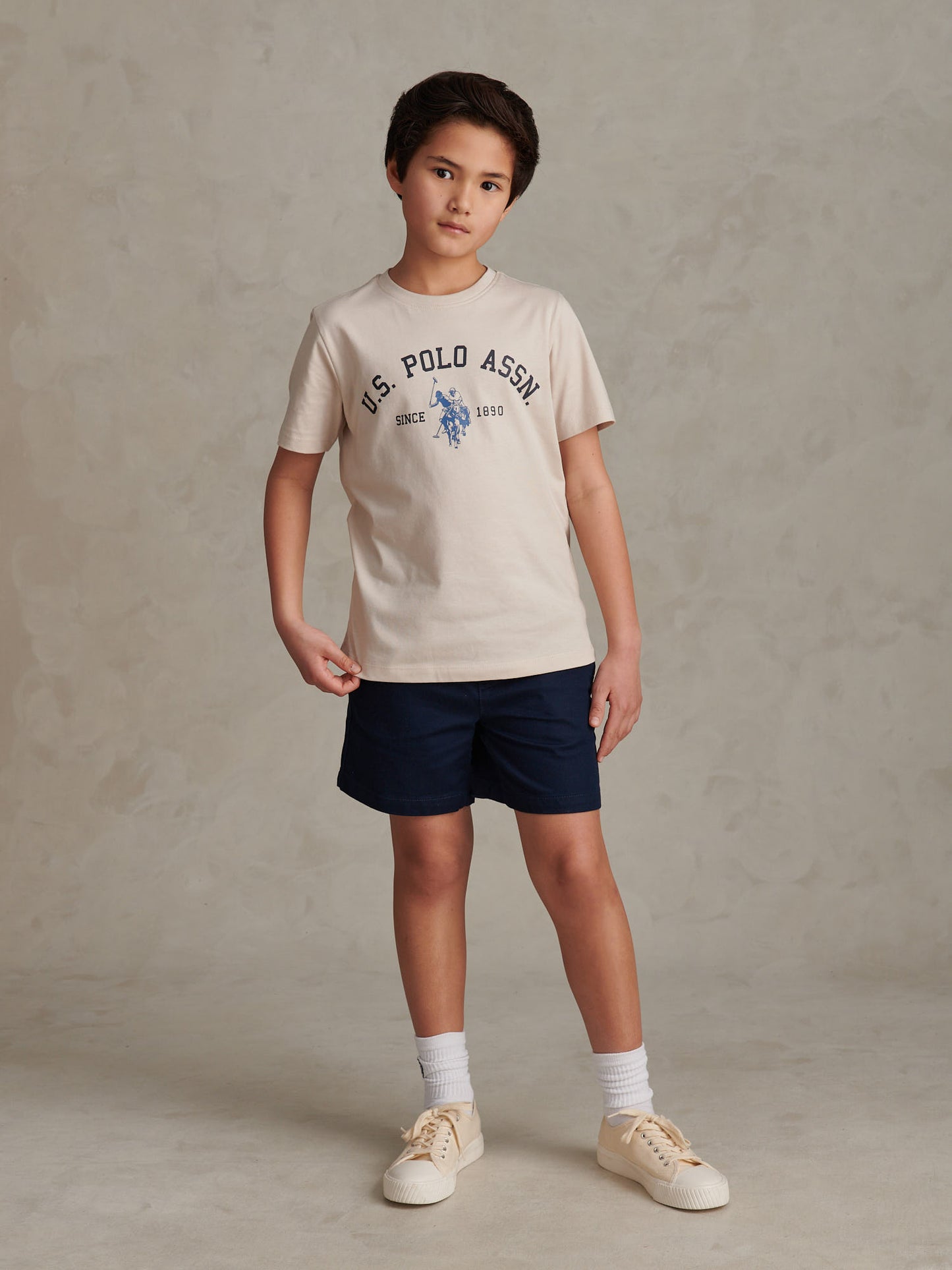 Boys Cotton Twill Drawstring Short in Dark Sapphire Navy