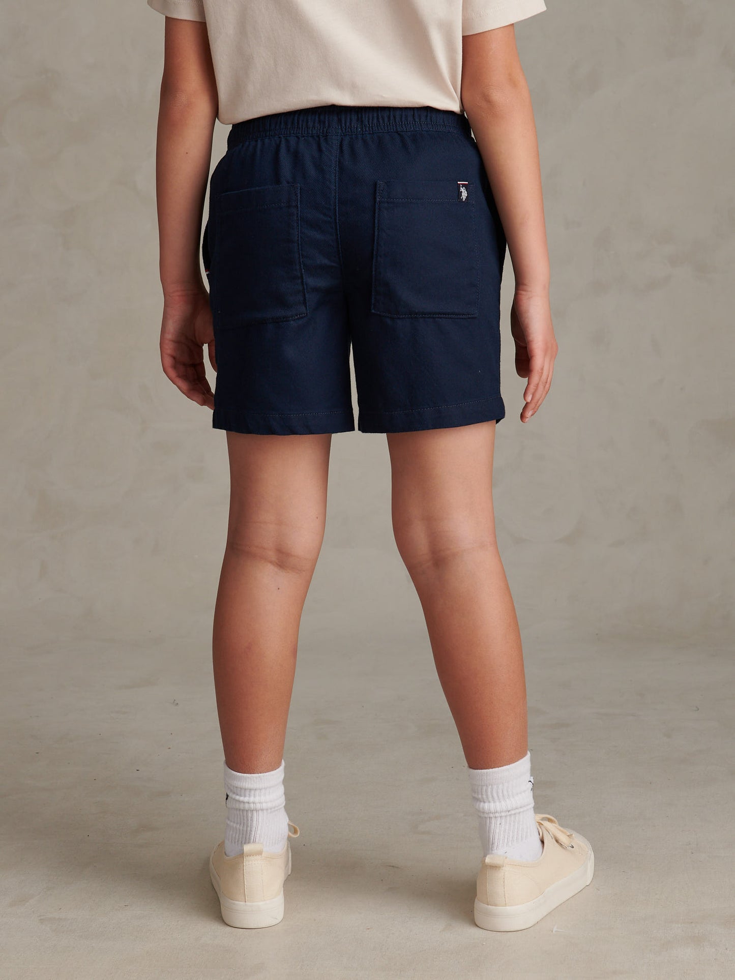 Boys Cotton Twill Drawstring Short in Dark Sapphire Navy