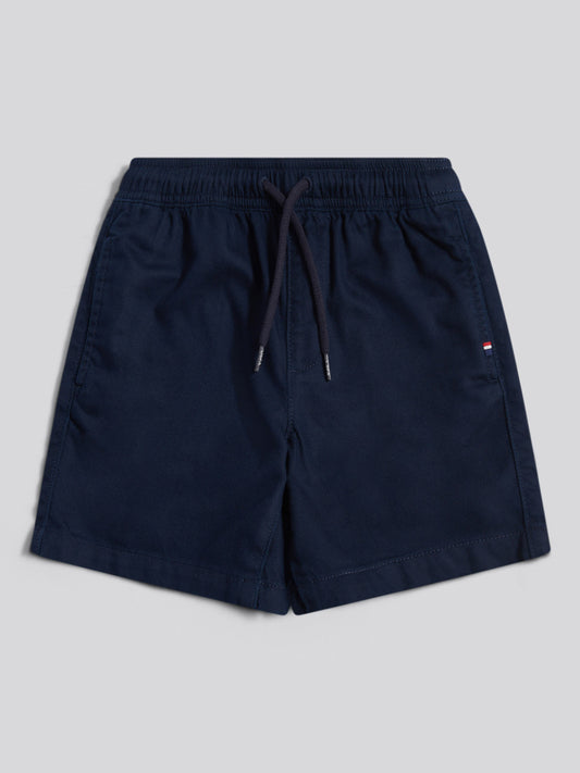 Boys Cotton Twill Drawstring Short in Dark Sapphire Navy