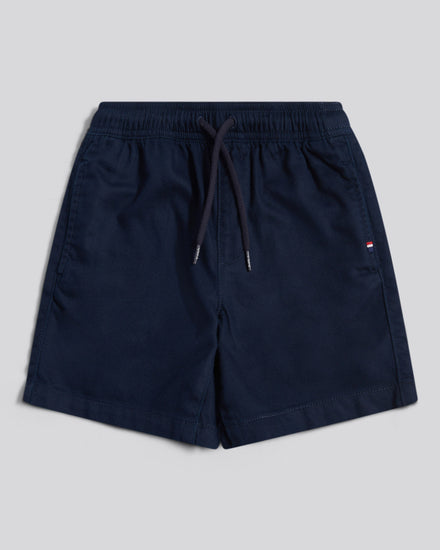 Boys Cotton Twill Drawstring Short in Dark Sapphire Navy