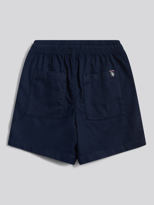 Boys Cotton Twill Drawstring Short in Dark Sapphire Navy