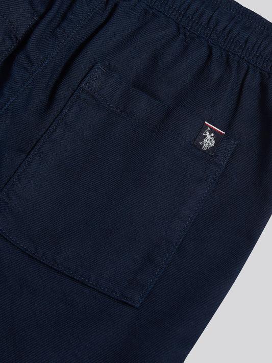 Boys Cotton Twill Drawstring Short in Dark Sapphire Navy