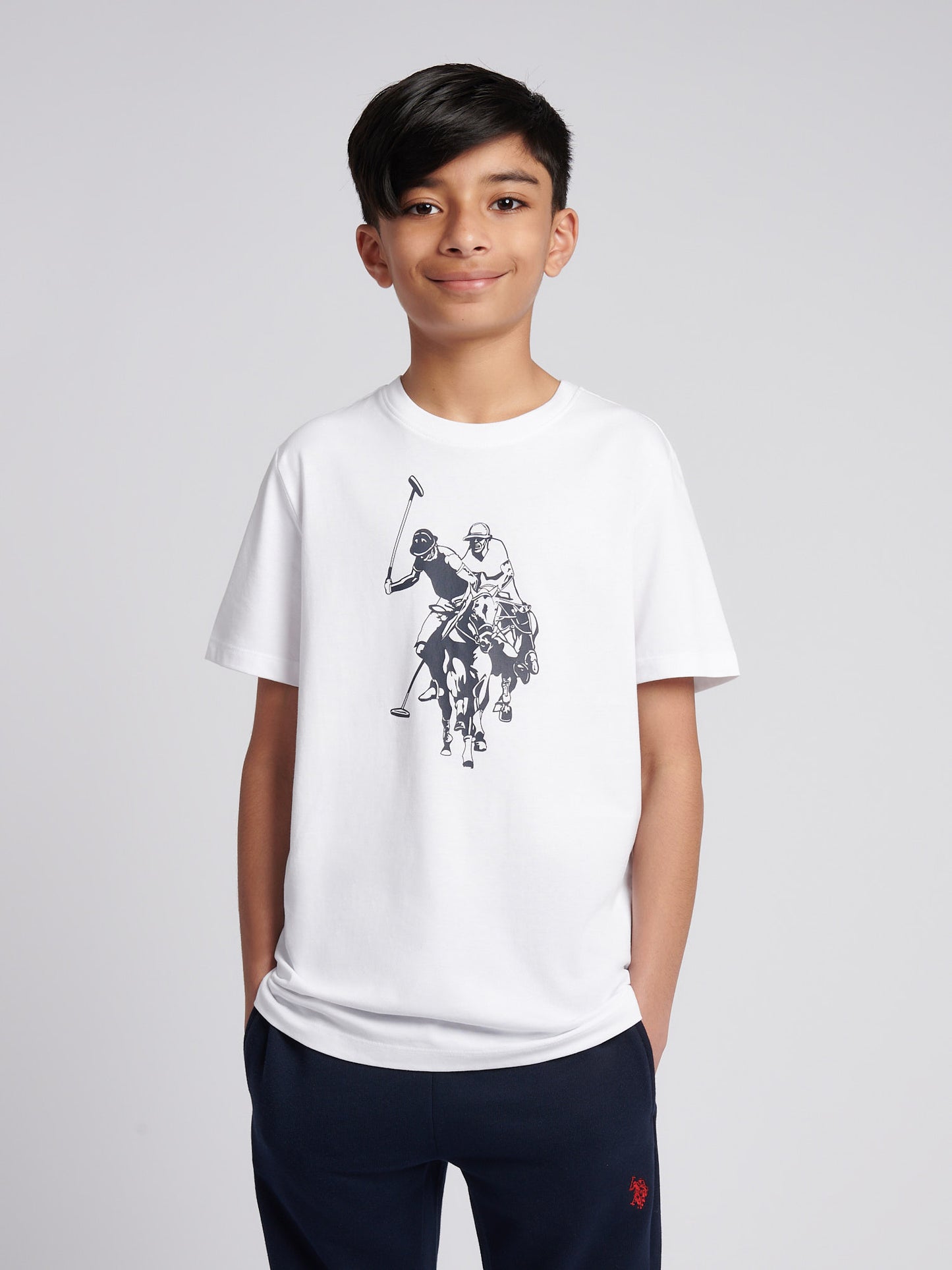 Boys Double Horsemen Graphic T-Shirt in Bright White