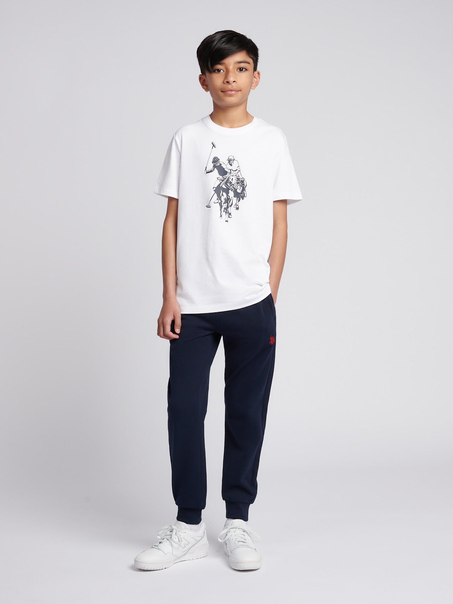 Boys Double Horsemen Graphic T-Shirt in Bright White