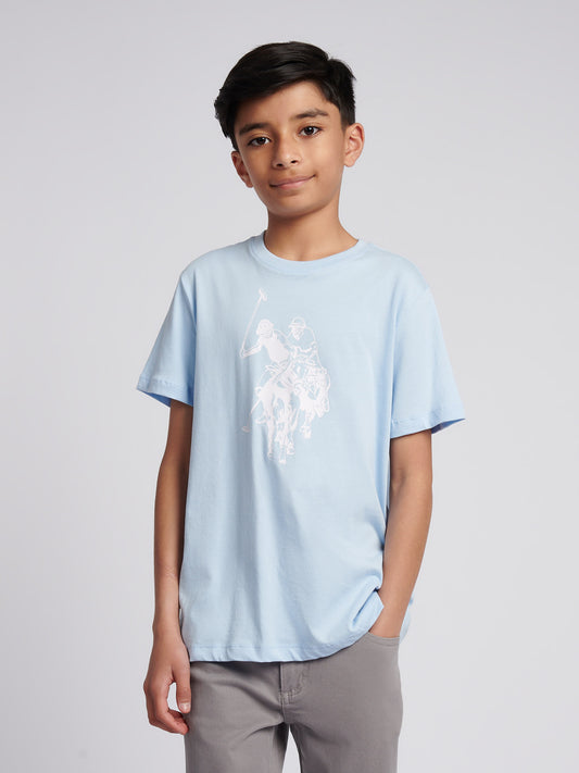 Boys Double Horsemen Graphic T-Shirt in Chambray Blue
