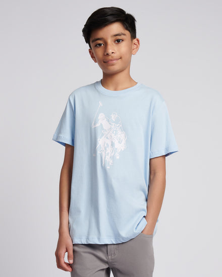 Boys Double Horsemen Graphic T-Shirt in Chambray Blue