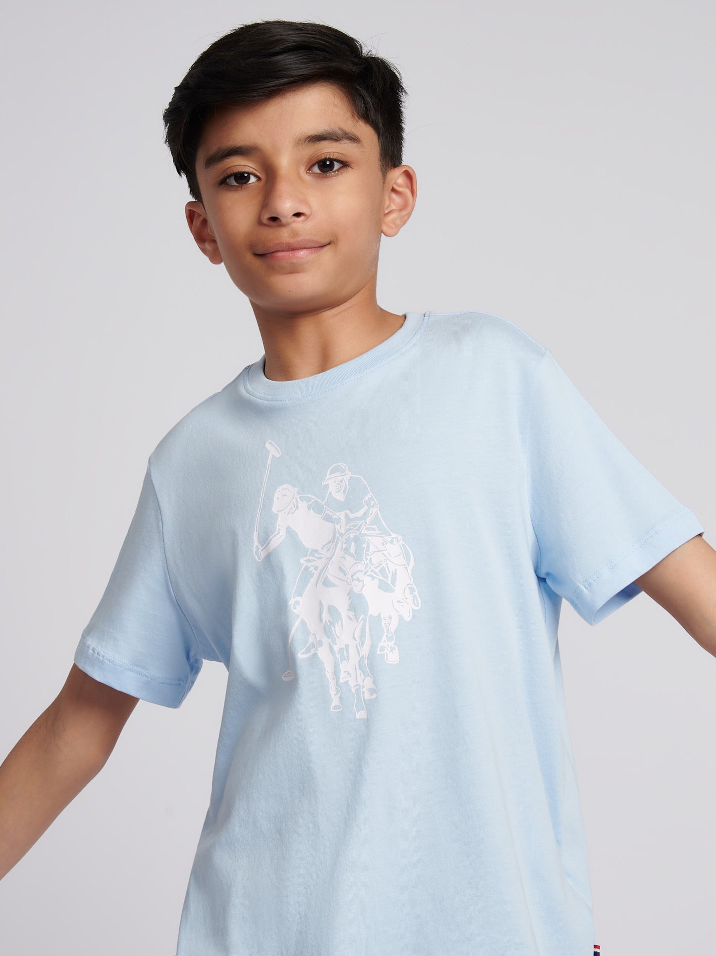 Boys Double Horsemen Graphic T-Shirt in Chambray Blue