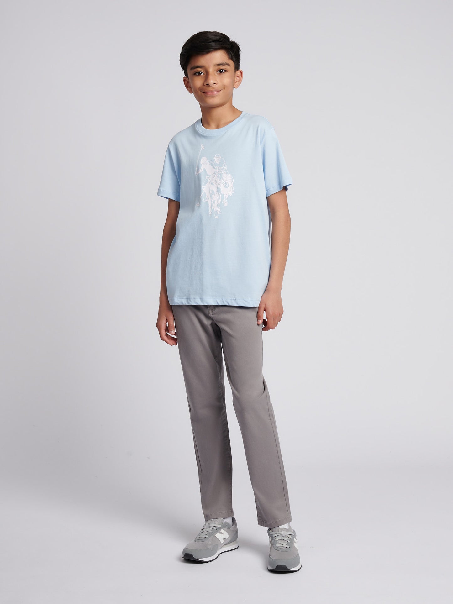 Boys Double Horsemen Graphic T-Shirt in Chambray Blue