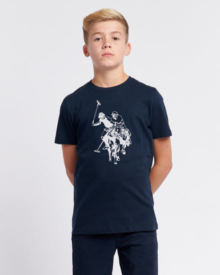 Boys Double Horsemen Graphic T-Shirt in Dark Sapphire Navy
