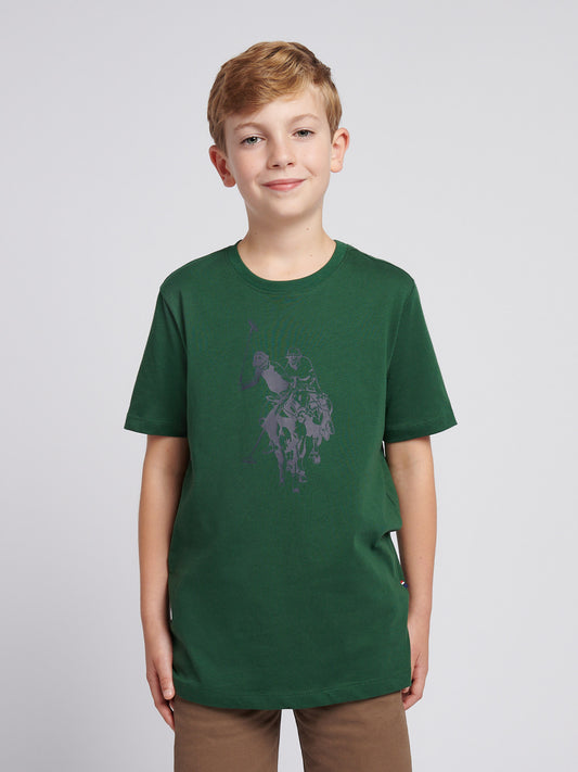 Boys Double Horsemen Graphic T-Shirt in Pineneedle