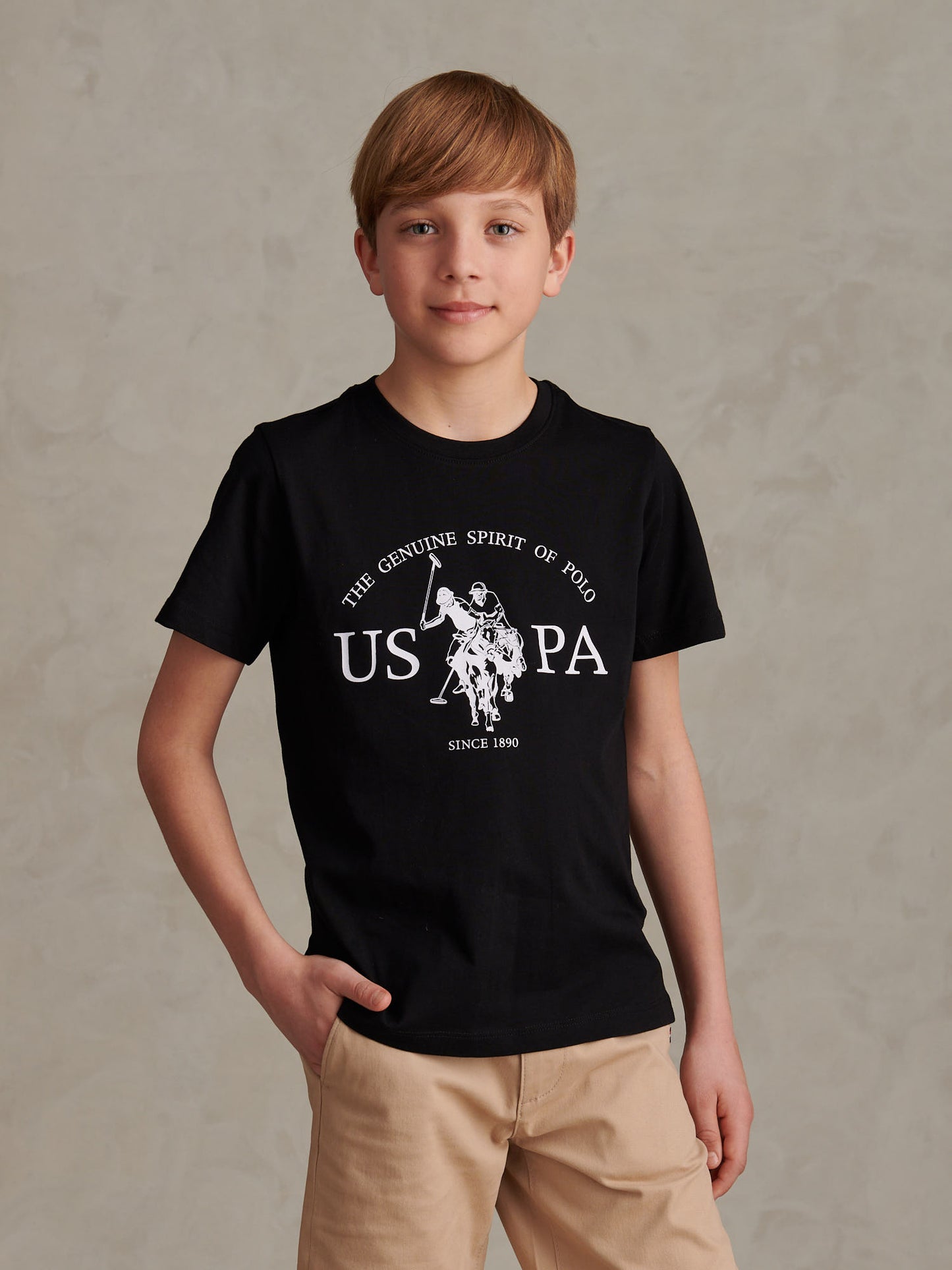 Boys USPA Print Graphic T-Shirt in Black Bright White DHM