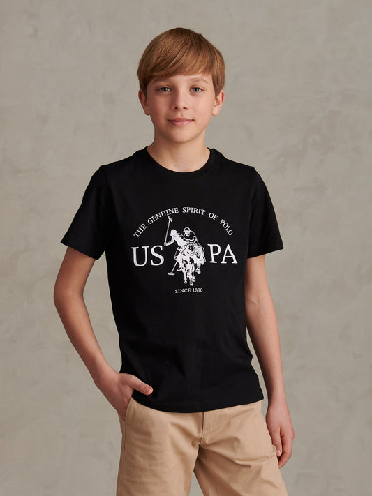 Boys USPA Print Graphic T-Shirt in Black Bright White DHM