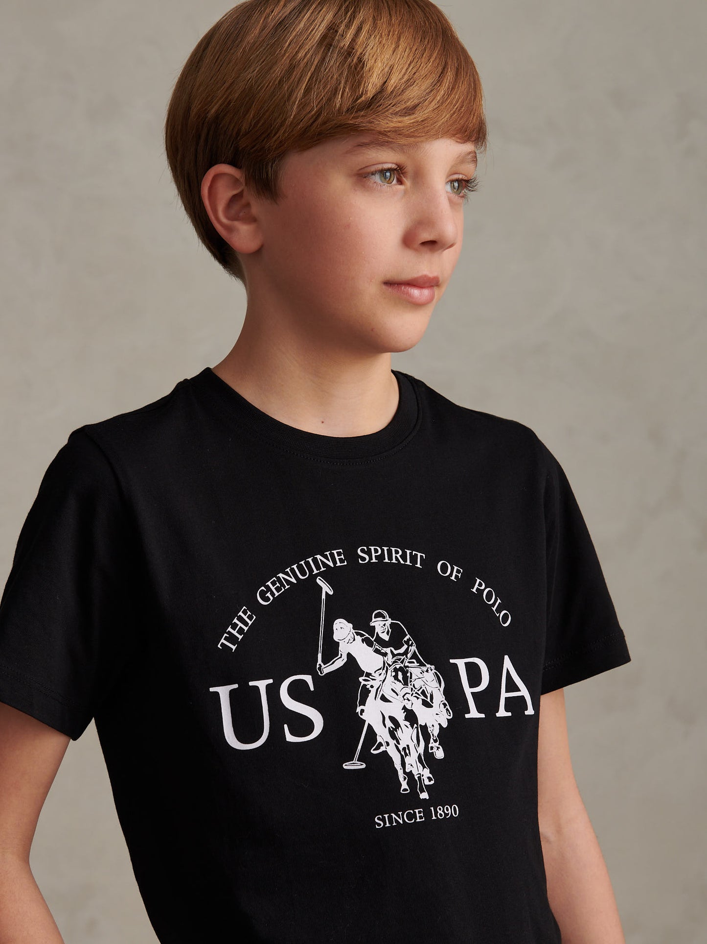 Boys USPA Print Graphic T-Shirt in Black Bright White DHM