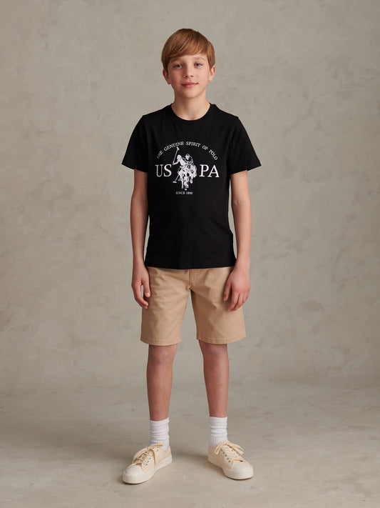 Boys USPA Print Graphic T-Shirt in Black Bright White DHM