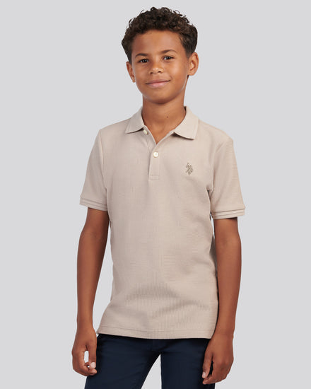 Boys Herringbone Texture Polo Shirt in Atmosphere