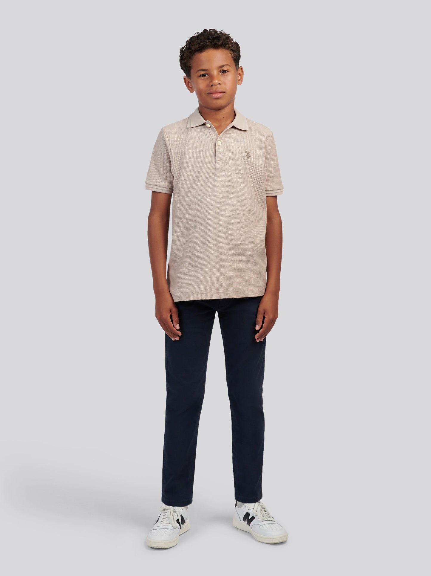 Boys Herringbone Texture Polo Shirt in Atmosphere