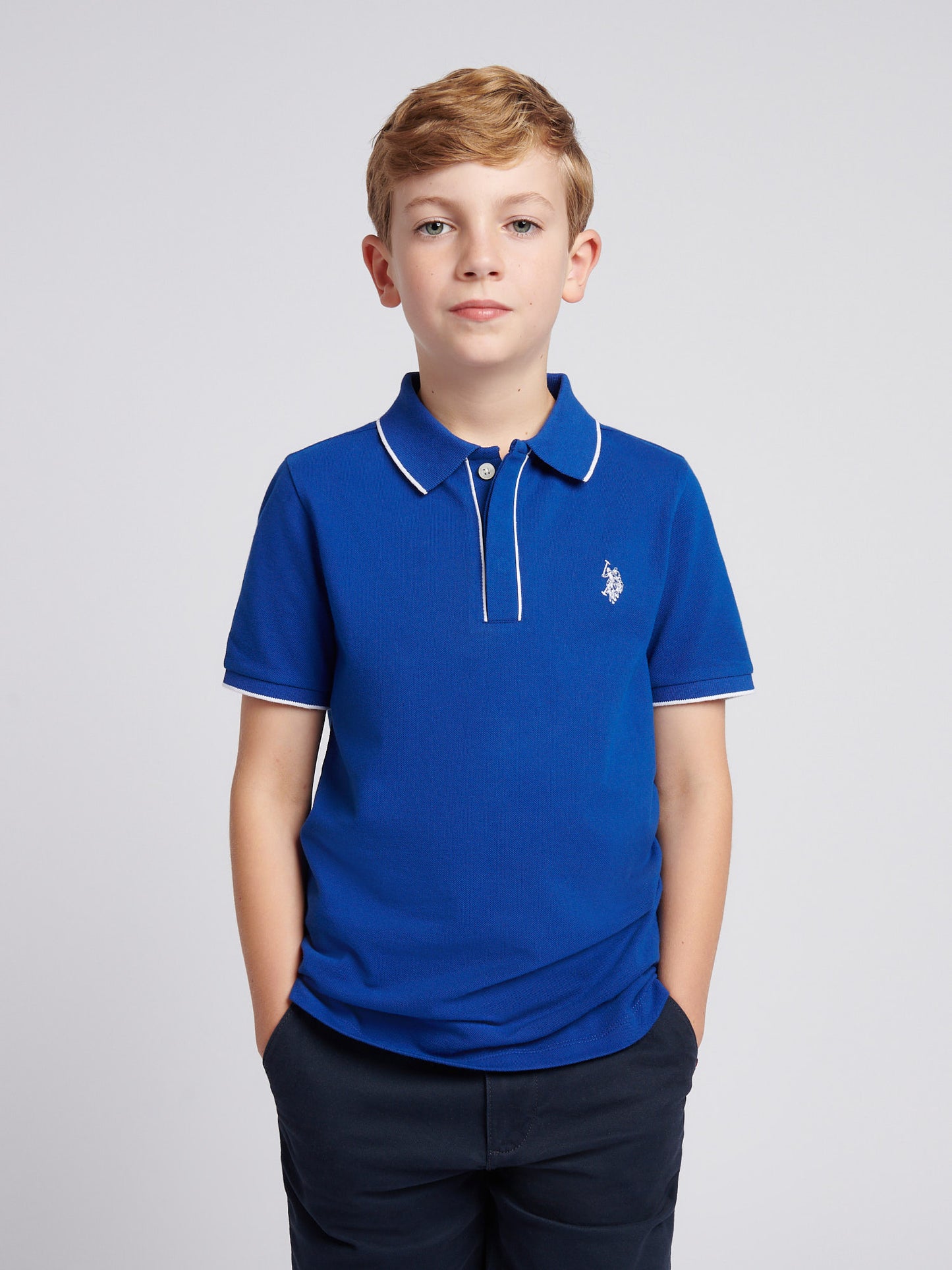 Boys Piped Pique Polo Shirt in Sodalite Blue