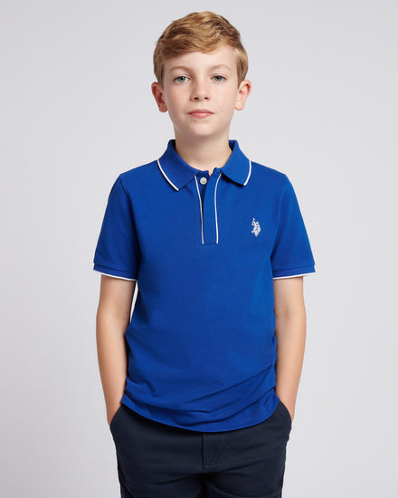 Boys Piped Pique Polo Shirt in Sodalite Blue