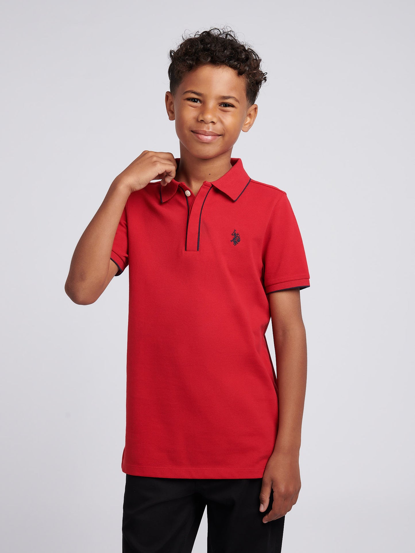 Boys Piped Pique Polo Shirt in Haute Red