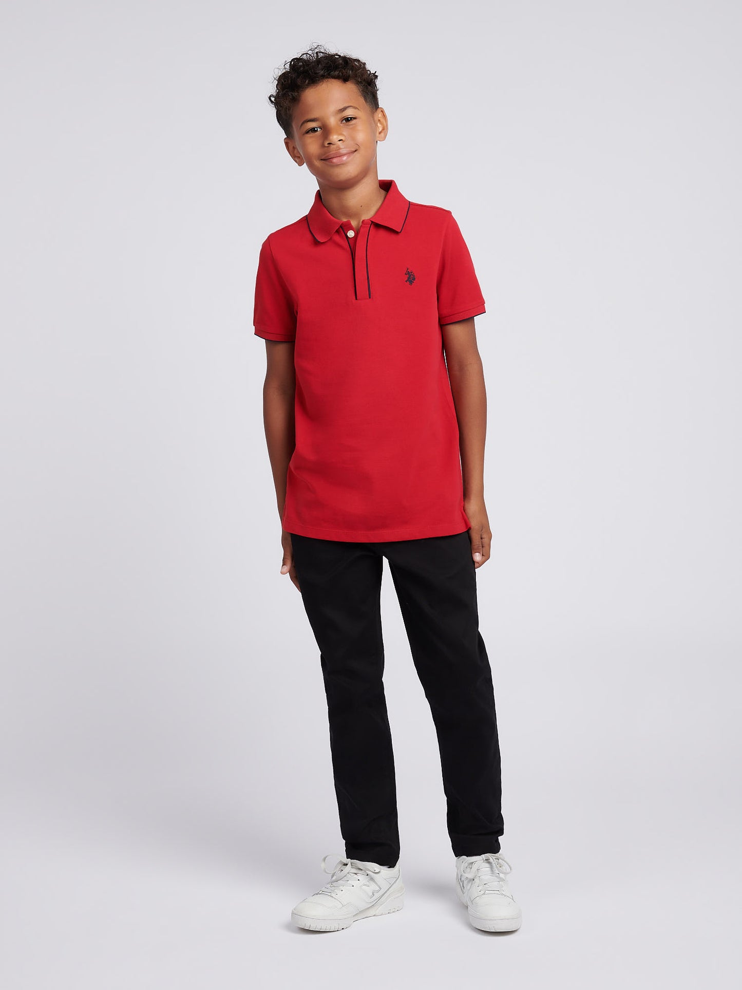 Boys Piped Pique Polo Shirt in Haute Red