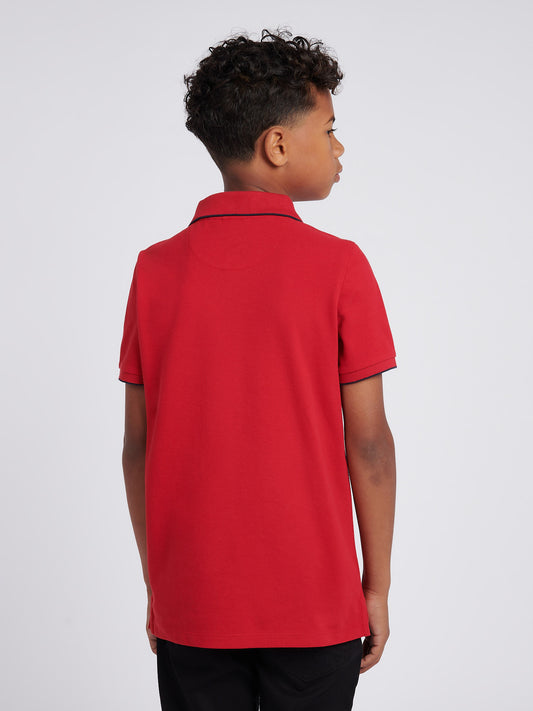 Boys Piped Pique Polo Shirt in Haute Red