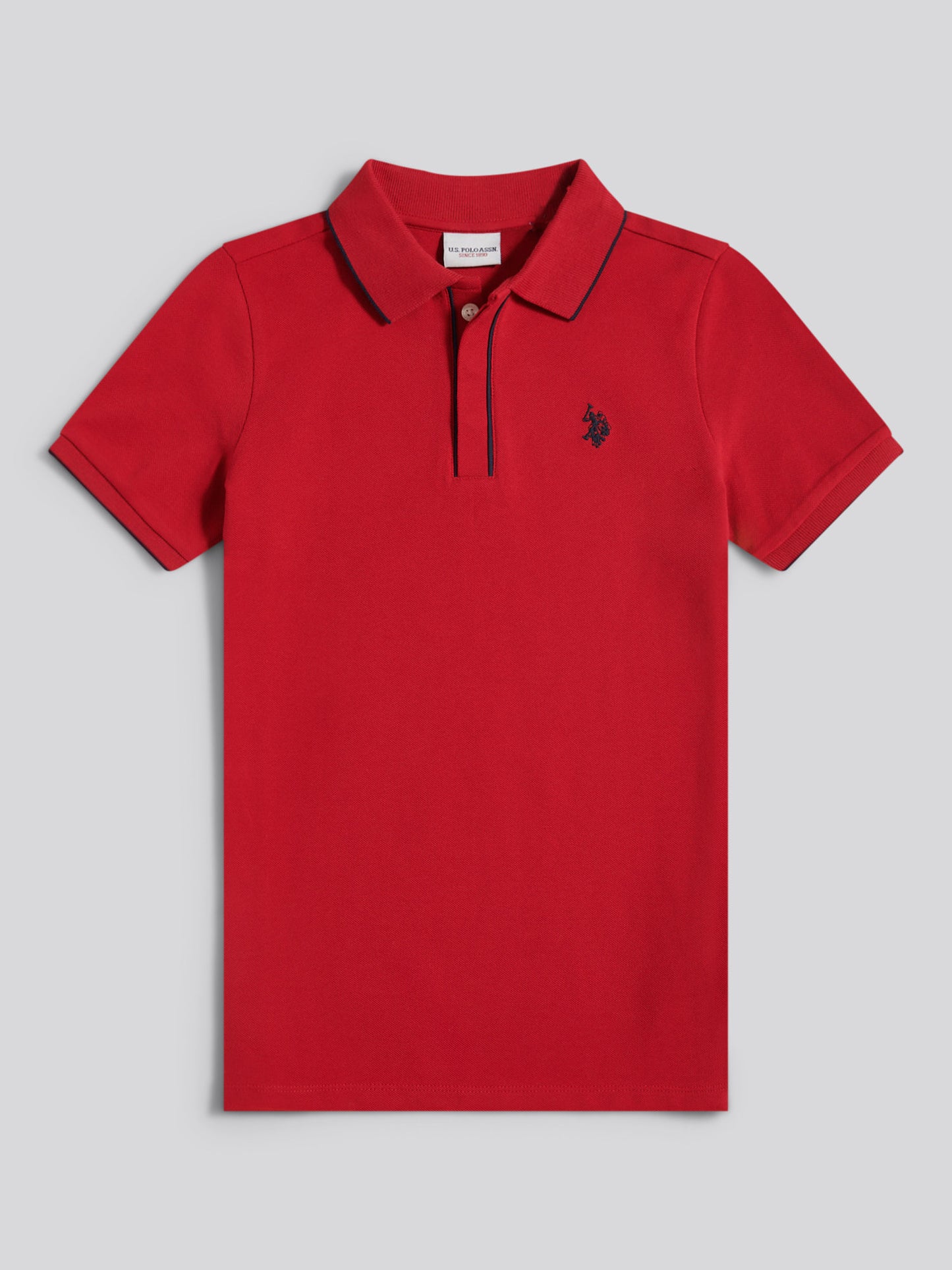 Boys Piped Pique Polo Shirt in Haute Red
