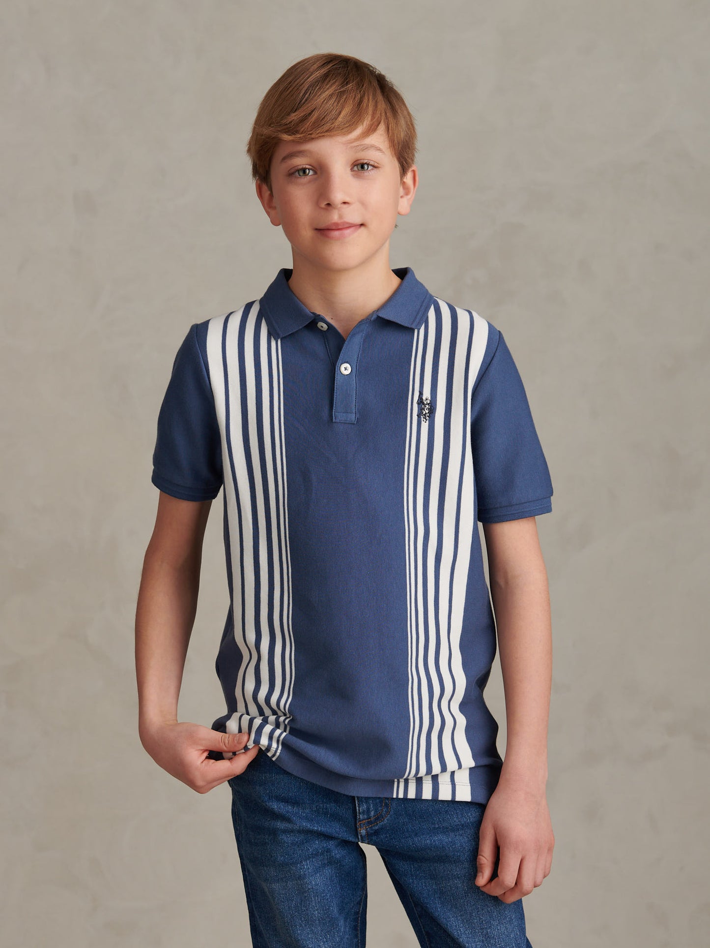 Boys Vertical Stripe Polo Shirt in Vintage Indigo