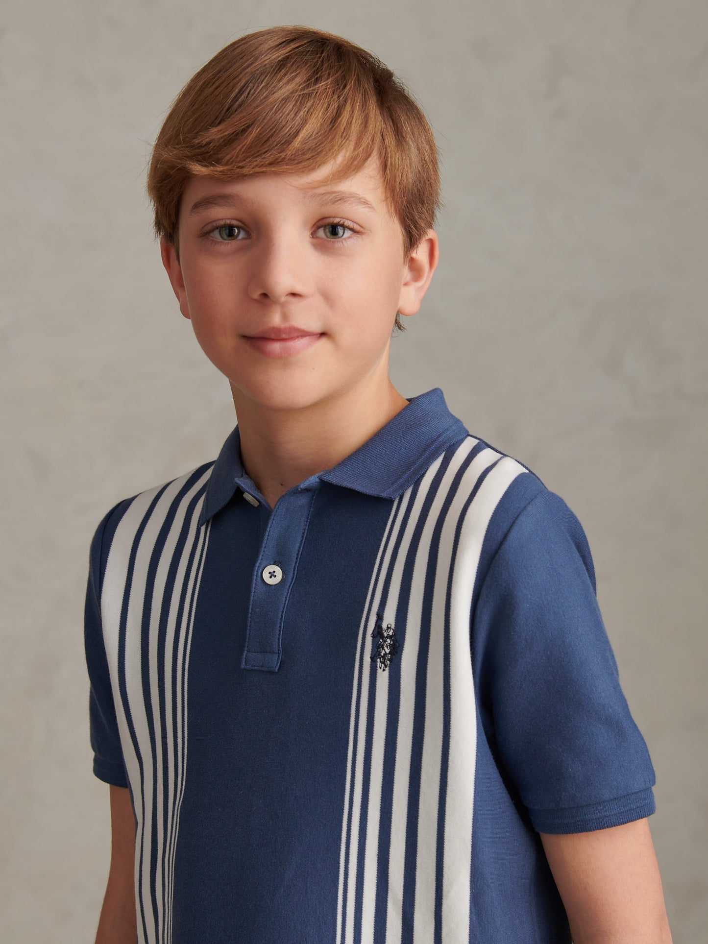 Boys Vertical Stripe Polo Shirt in Vintage Indigo