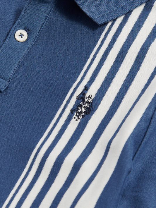 Boys Vertical Stripe Polo Shirt in Vintage Indigo