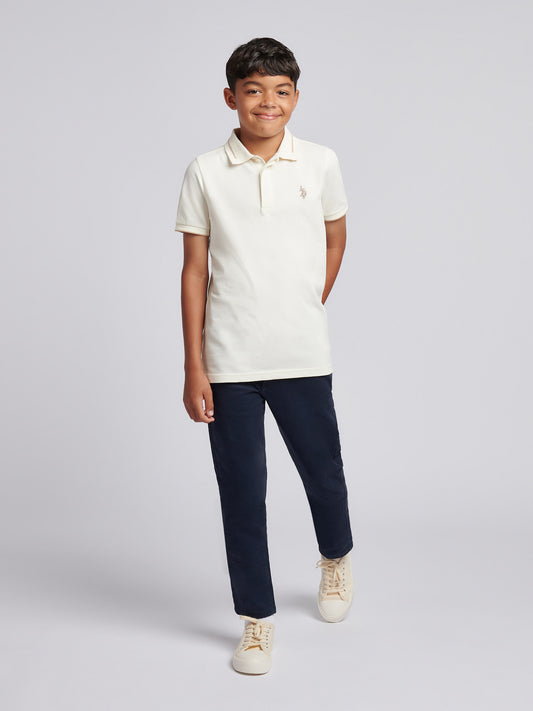 Boys Smart Pique Polo Shirt in Whisper White