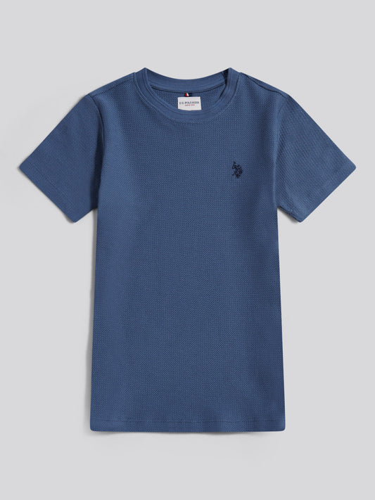 Boys Herringbone Texture T-Shirt in Vintage Indigo