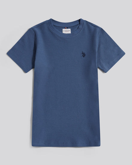 Boys Herringbone Texture T-Shirt in Vintage Indigo