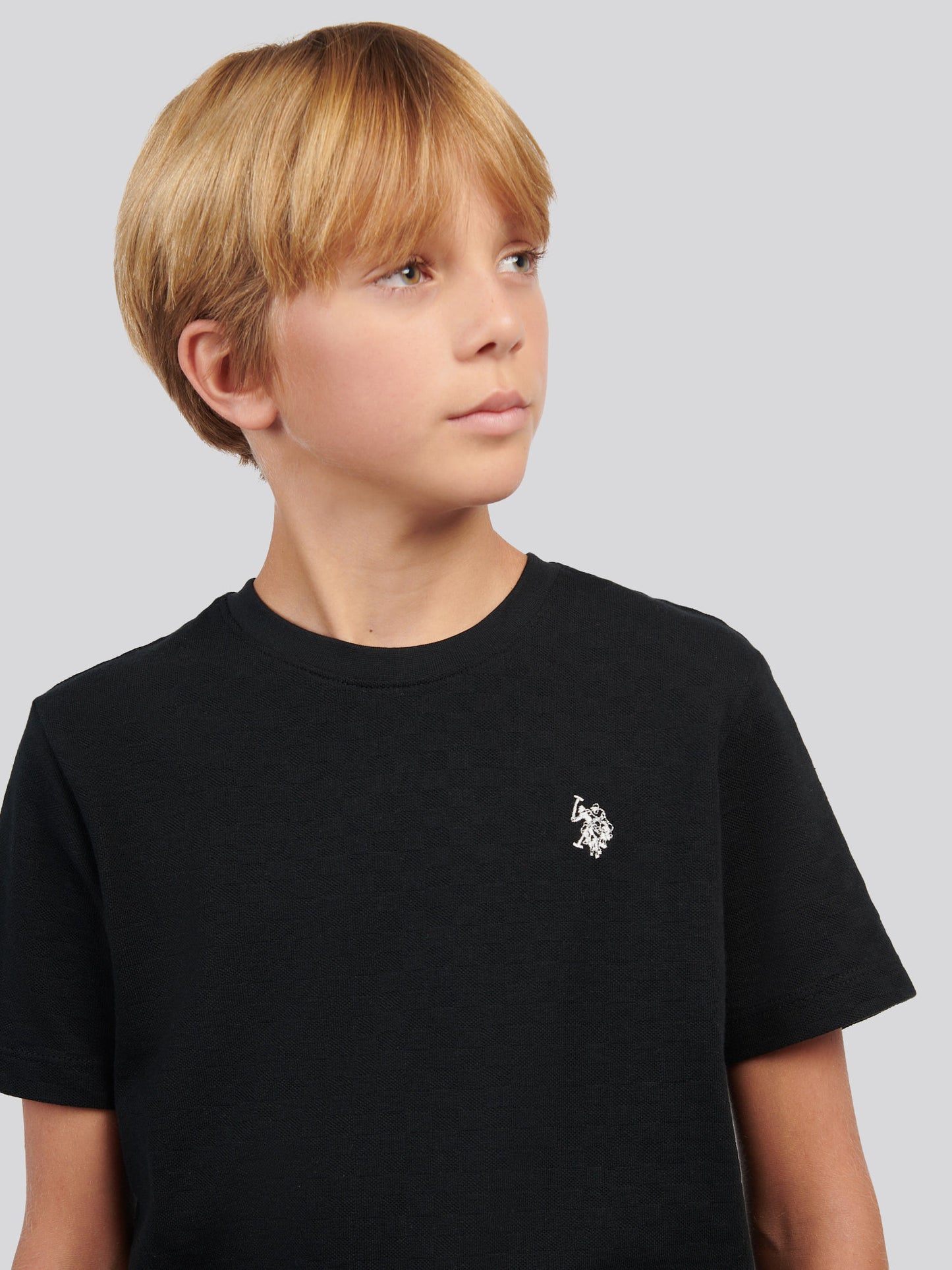 "Boys Check Texture T-Shirt, in" Black