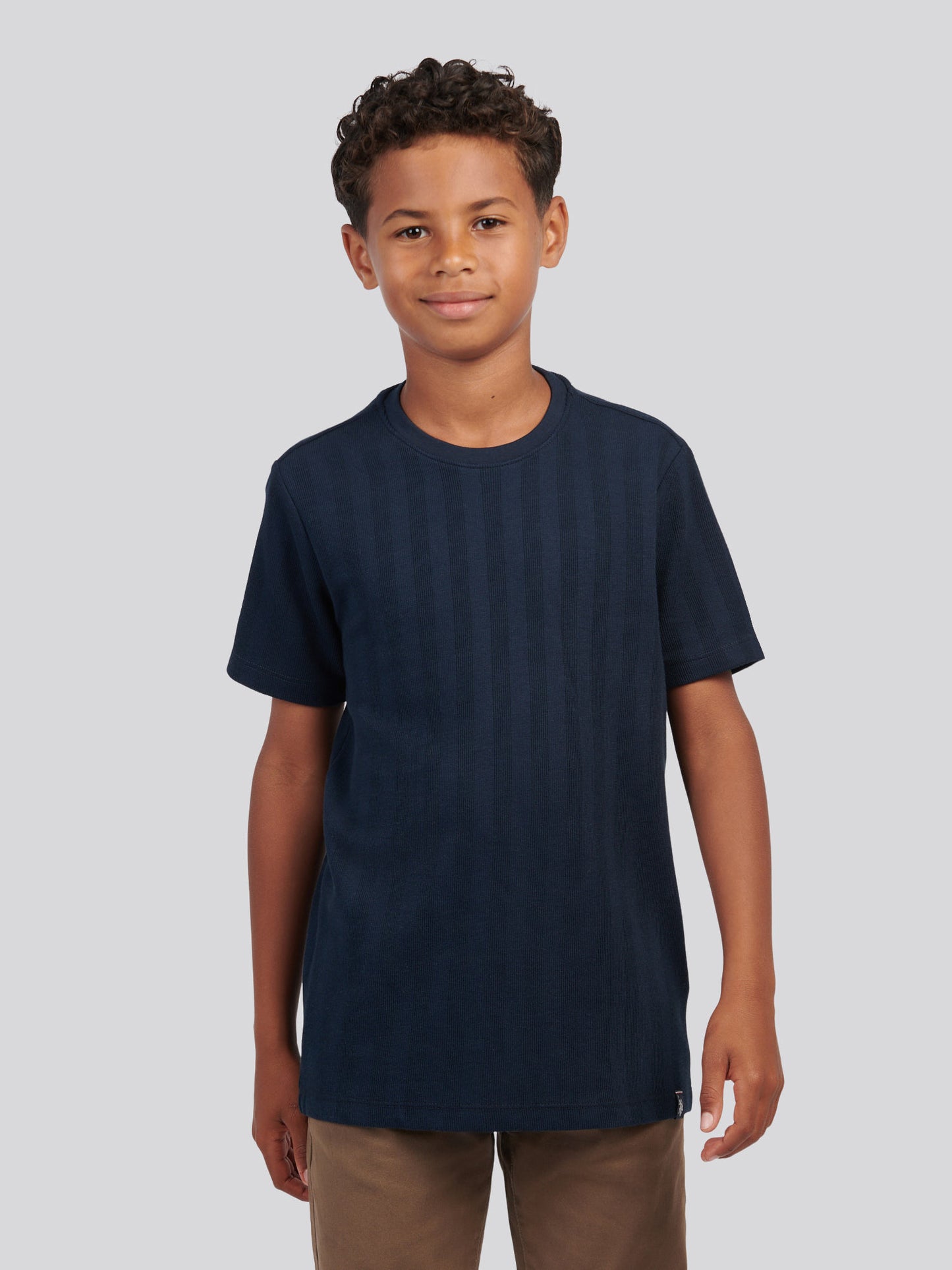 Boys Smart Vertical Texture T-Shirt in Dark Sapphire Navy