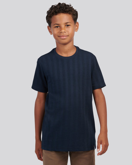 Boys Smart Vertical Texture T-Shirt in Dark Sapphire Navy