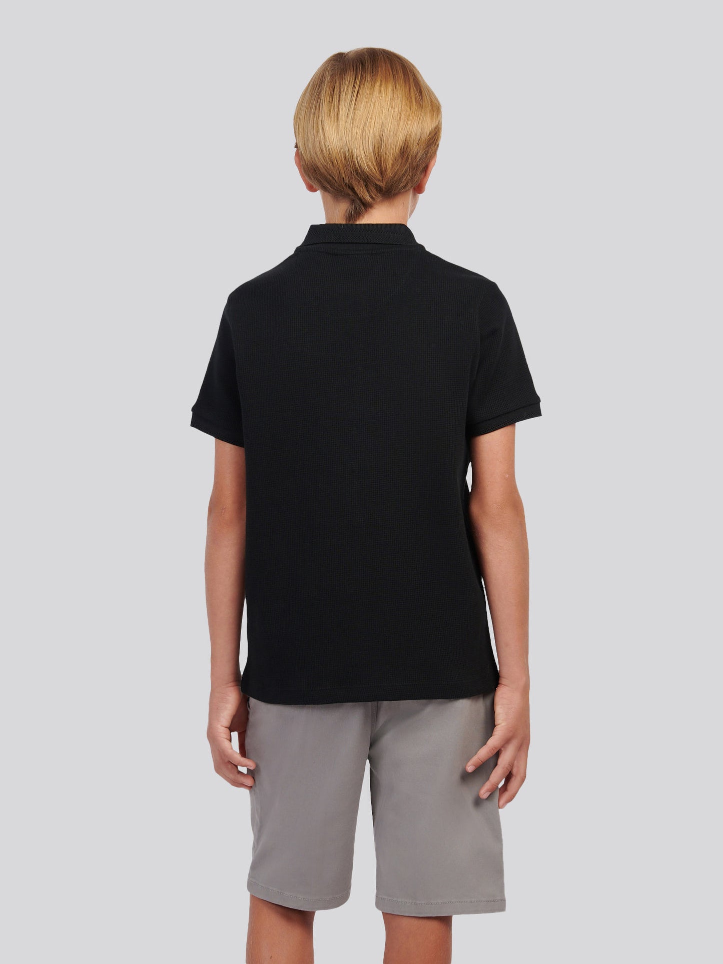 Boys Waffle Texture Polo Shirt in Black