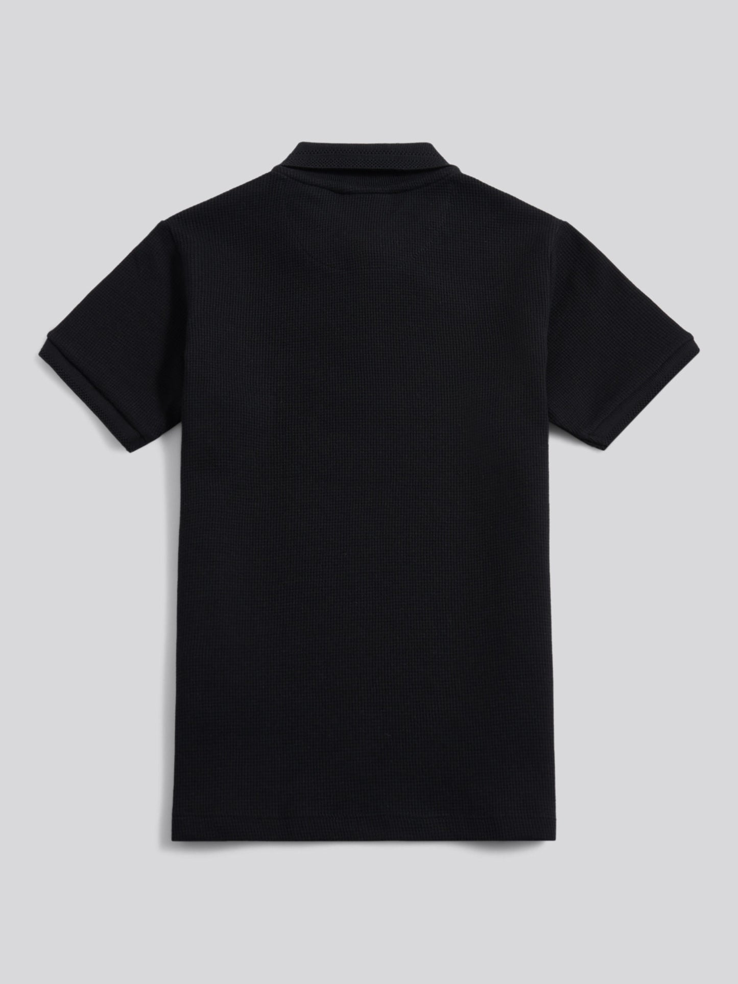 Boys Waffle Texture Polo Shirt in Black