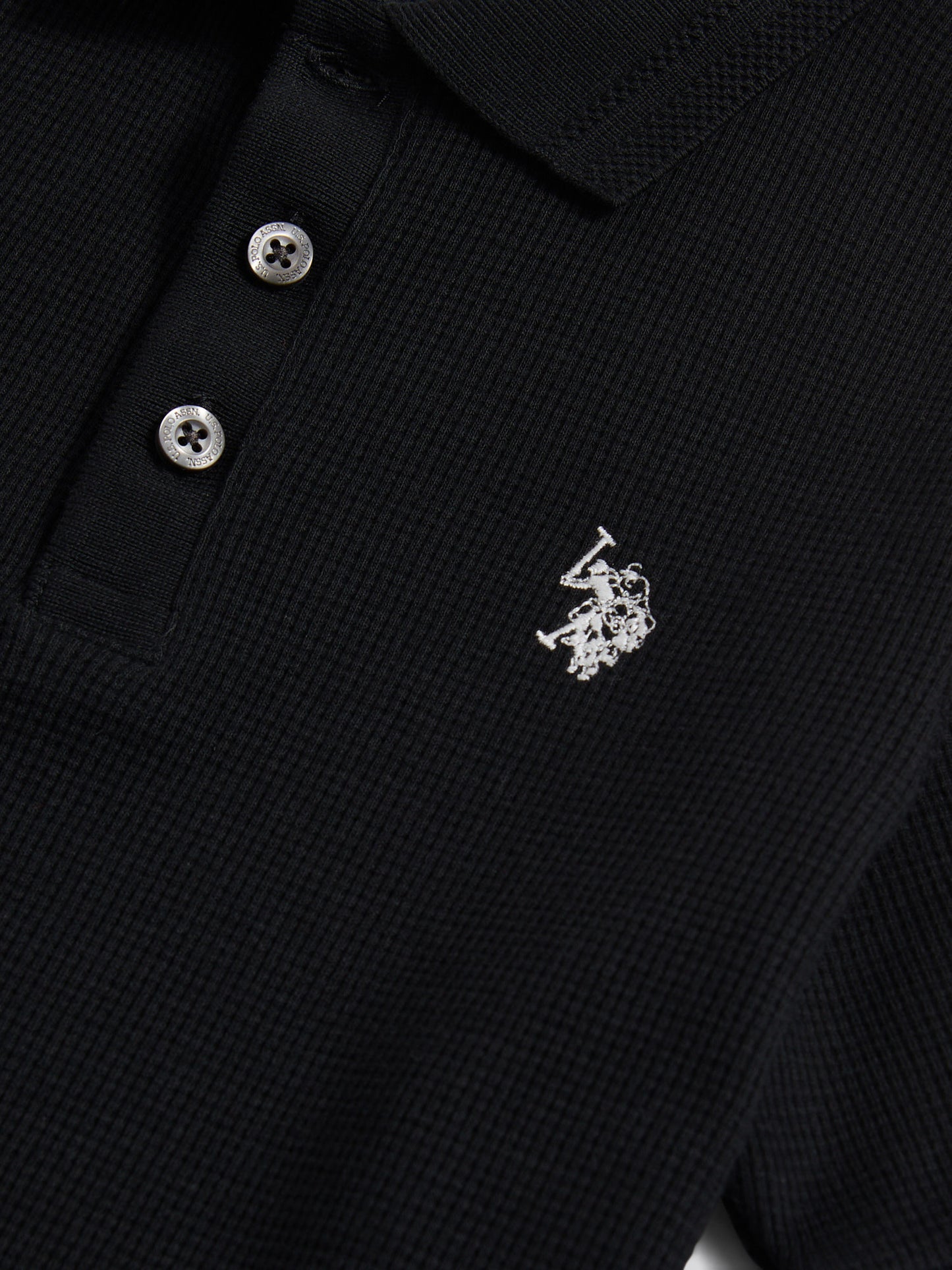 Boys Waffle Texture Polo Shirt in Black