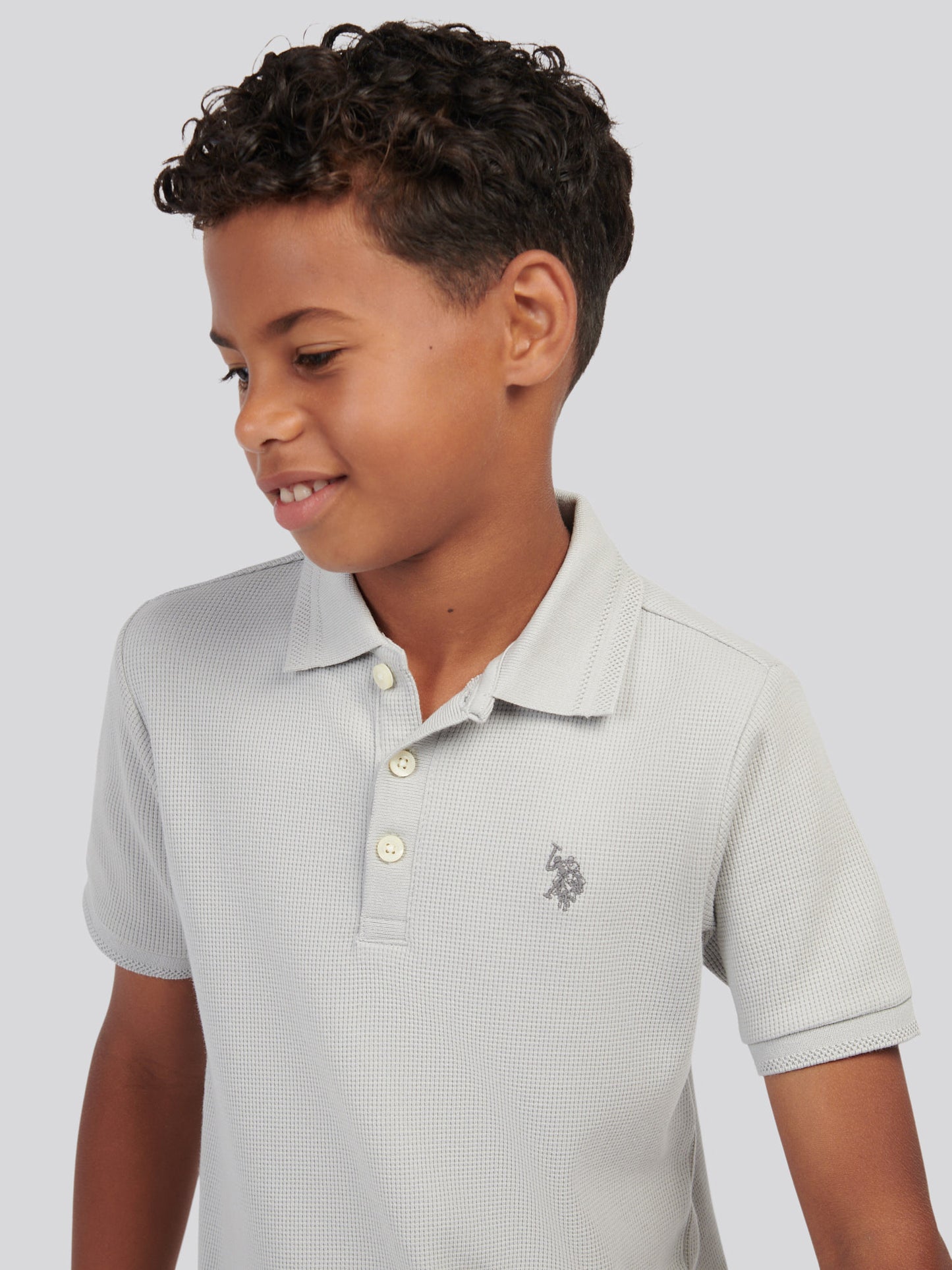 Boys Waffle Texture Polo Shirt in High Rise
