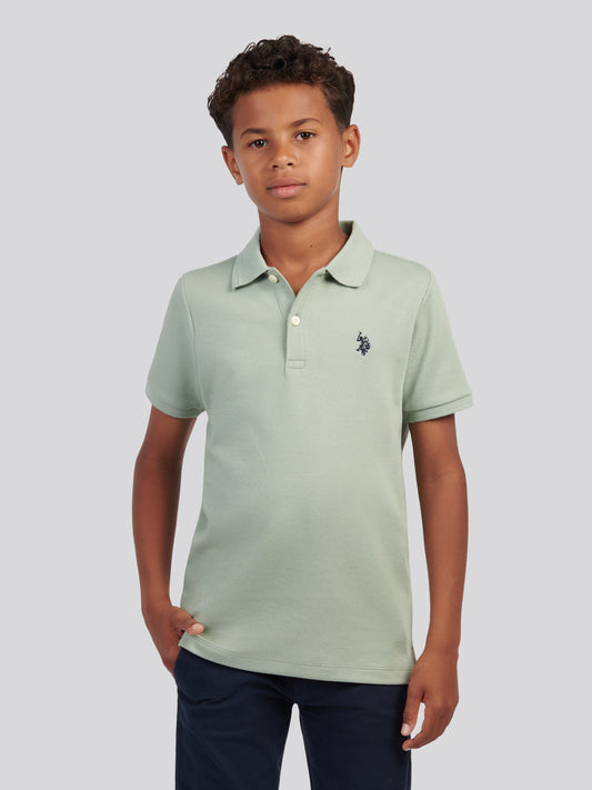 Boys Twill Texture Polo Shirt in Iceberg Green