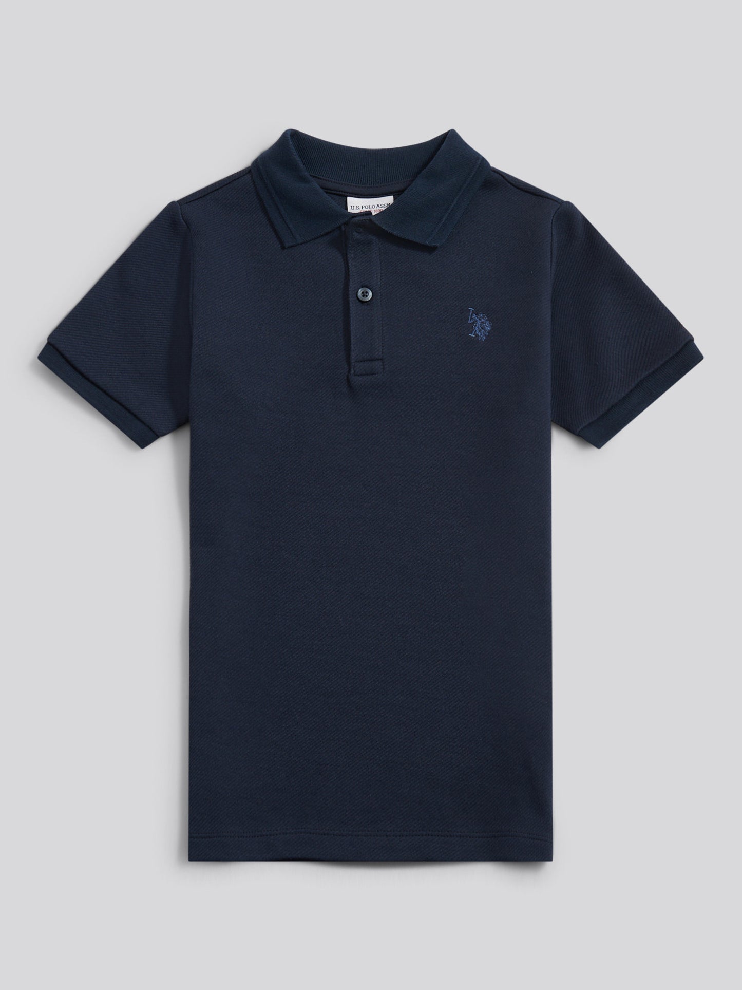 Boys Twill Texture Polo Shirt in Dark Sapphire Navy / Moonlight Blue DHM