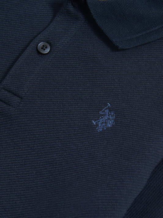 Boys Twill Texture Polo Shirt in Dark Sapphire Navy / Moonlight Blue DHM