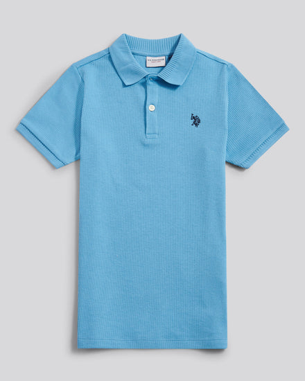Boys Heritage Textured Polo Shirt in Heritage Blue