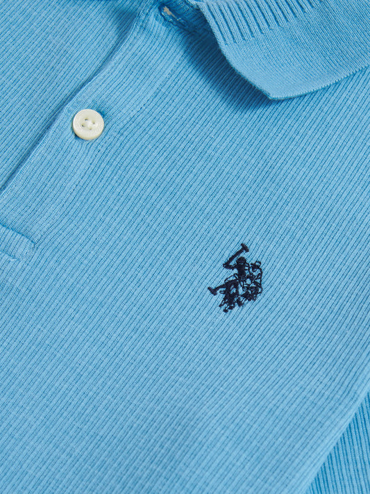 Boys Heritage Textured Polo Shirt in Heritage Blue
