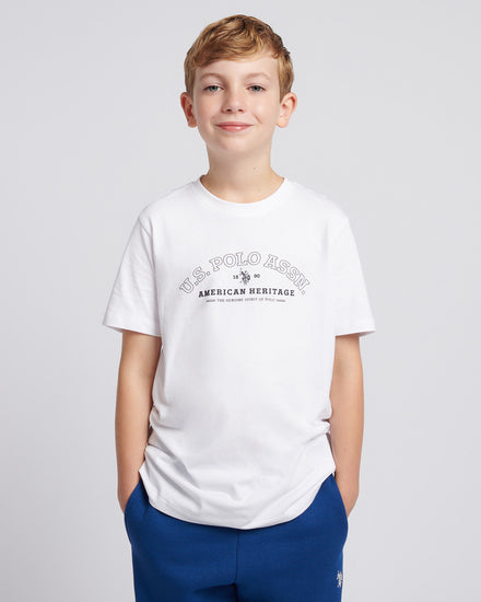 Boys Heritage Graphic Print T-Shirt in Bright White