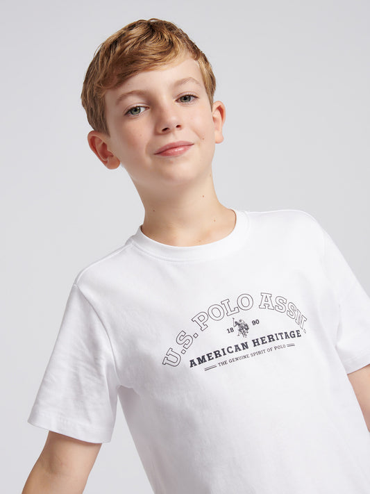 Boys Heritage Graphic Print T-Shirt in Bright White
