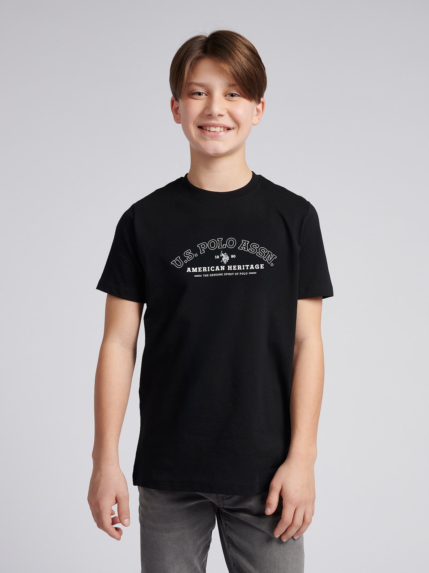 Boys Heritage Graphic Print T-Shirt in Black